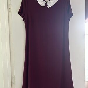 Burgundy Dress with White Lace Collar